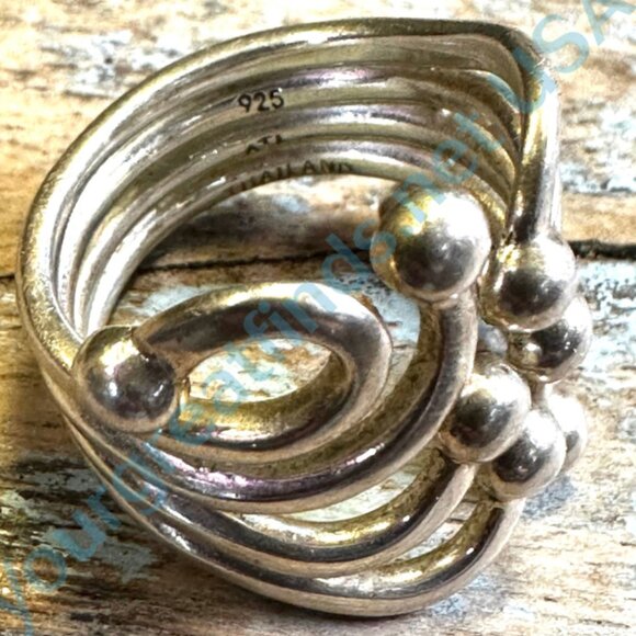 Sterling Silver Wire Art Wide Band Ring Adjustable - Picture 3 of 5